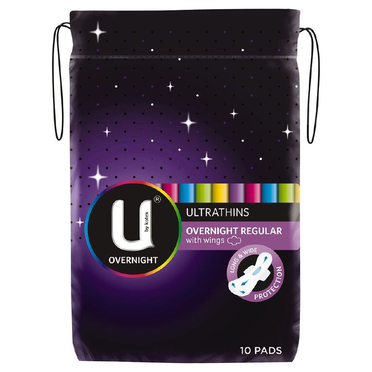 U by Kotex Ultrathins Overnight Regular Pads With Wings 10pk