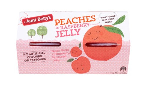 Aunt Bettys Peaches in Raspberry Jelly Fruit Pots 4pk 520g