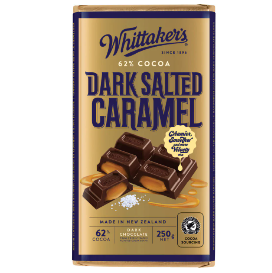 Whittakers 62% Dark Salted Caramel Chocolate  Block 250g