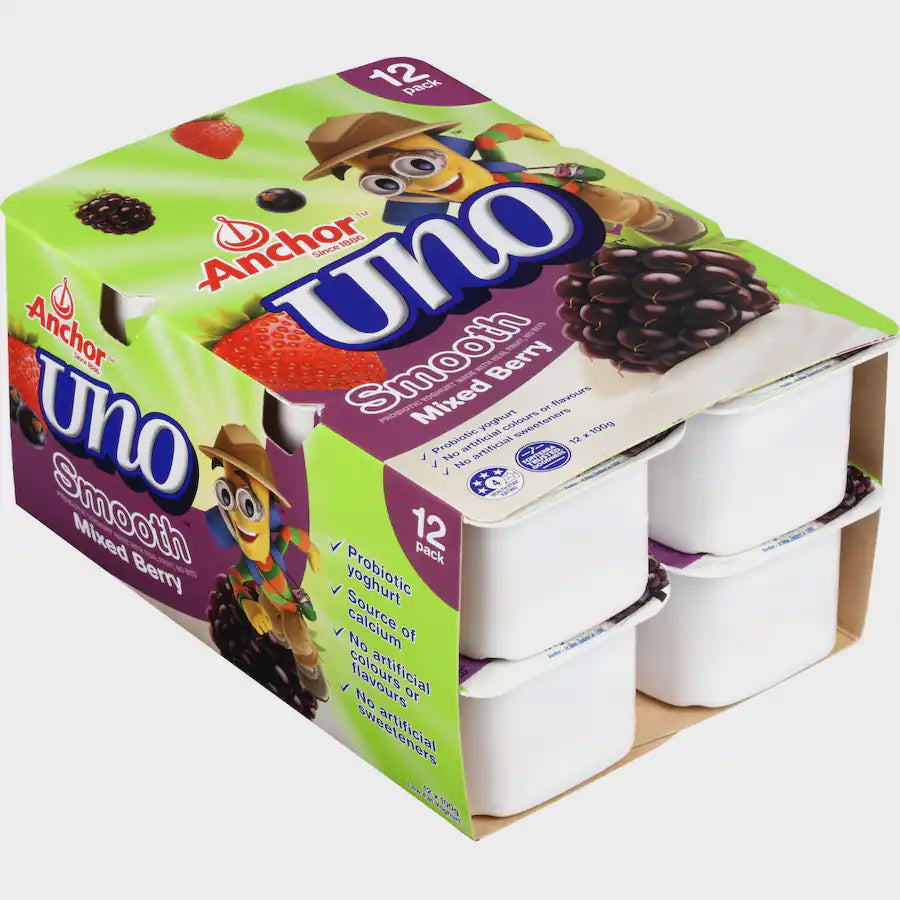 Anchor Uno Smooth Mixed Berry Yoghurts 12pk x 100g