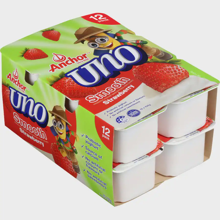 Anchor Uno Smooth Strawberry Yoghurts 12pk x 100g