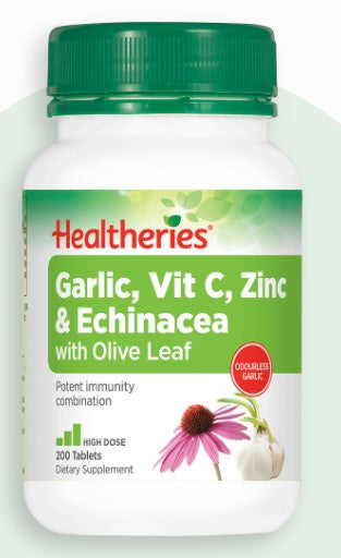Healtheries Garlic VitC Zinc Echinacea w O/Leaf Tab 200pk