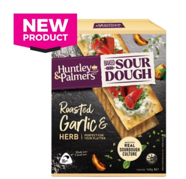 Huntley & Palmers Baked Sourdough Roasted Garlic & Herb Crackers 125g