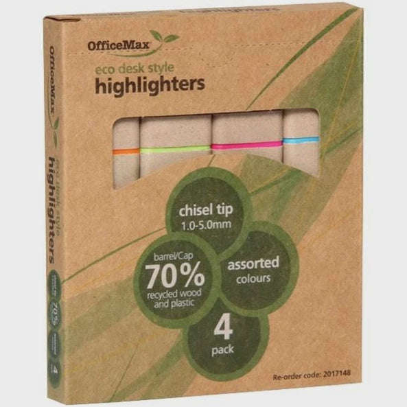 OfficeMax Assorted Colours Eco Desk Style Highlighters Chisel Tip, Pack of 4
