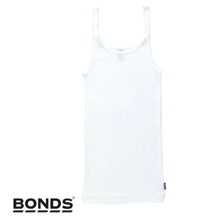 Bonds Girls White Teena Singlet 1 pack