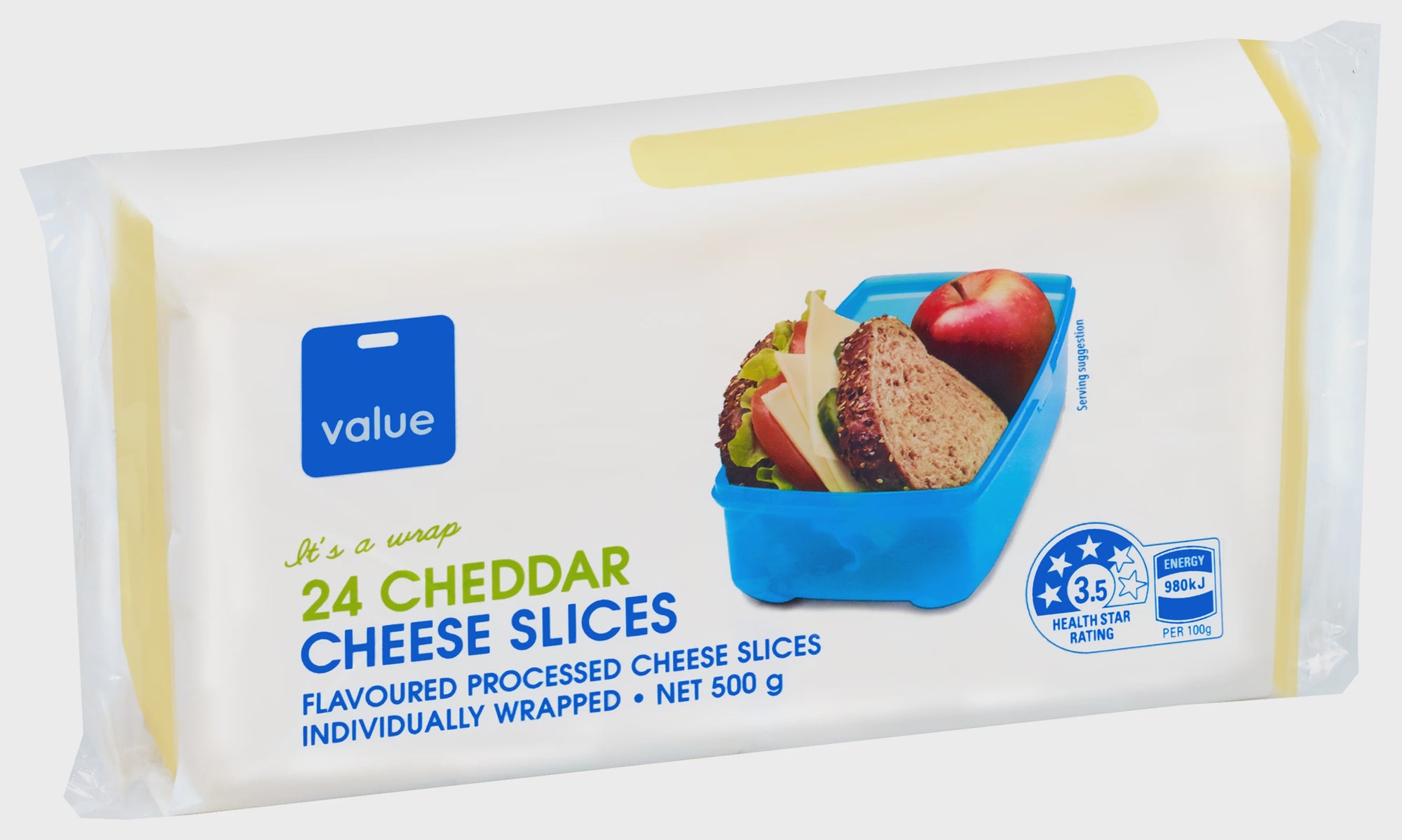 Value Cheddar Flavoured Processed Cheese Slices 500g