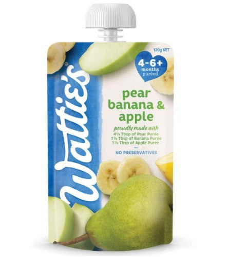 Watties Pear Banana Apple Baby Food 6+ Months Pouch 120g