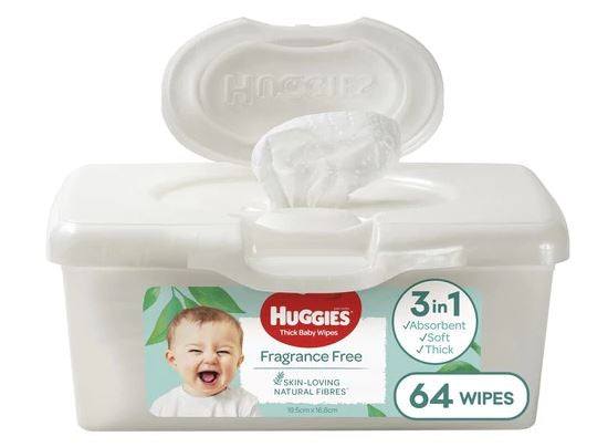 Huggies Fragrance Free Thick Baby Wipes Tub 64pk*