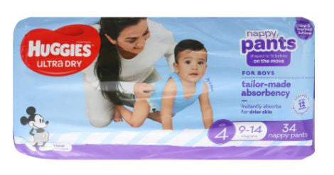 Huggies Ultra Dry Toddler Boy Size 4 Nappy Pants 34pk