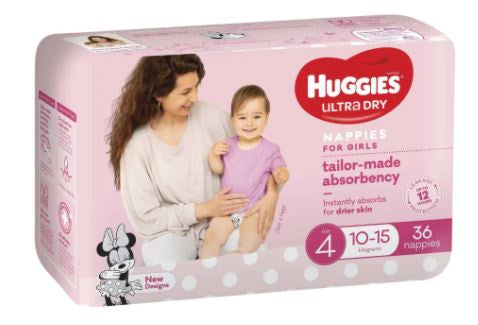 Huggies Ultra Dry Toddler Girl Size 4 Nappies 36pk