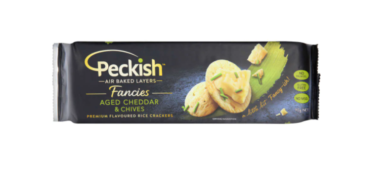 Peckish Fancies  Aged Cheddar & Chives Rice Crackers 90g