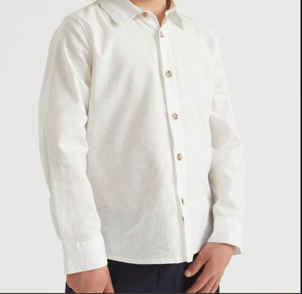 Seed Heritage Cotton Linen Boys White Shirt