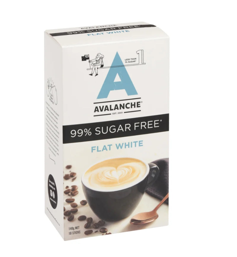 Avalanche 99% Sugar Free Flat White Coffee Sticks 10pk 140g