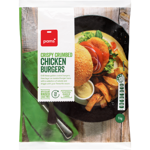 Pams Crispy Crumbed Chicken Burgers 1kg