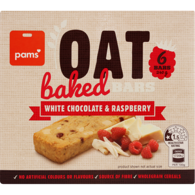 Pams White Chocolate & Raspberry Oat Baked Bars 240g