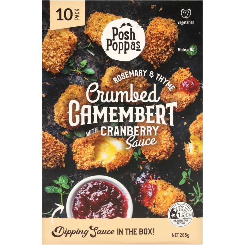 Posh Poppas Rosemary & Thyme Crumbed Camembert With Cranberry Sauce 285g