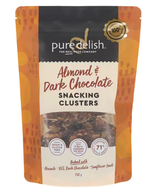 Pure Delish Snack Clusters ALMOND & DARK CHOCOLATE 150g