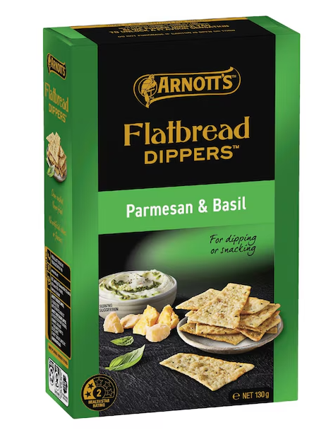 Arnotts Flatbread Dippers Parmesan & Basil Crackers 130g