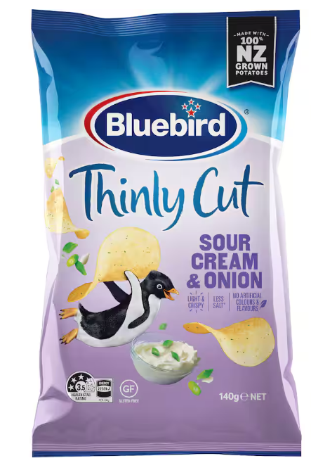 Bluebird Thinly Cut Sour Cream & Onion Potato Chips 140g