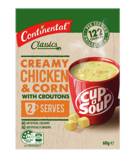 Continental Creamy Chicken & Corn With Croutons Cup a Soup 2 x 30g