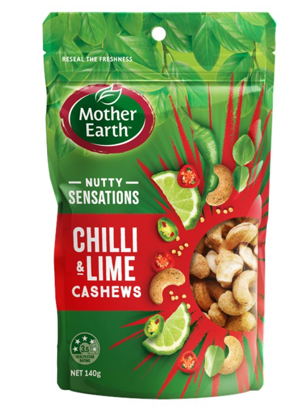 Mother Earth Nutty Sensations Chilli and Lime Cashews 140g