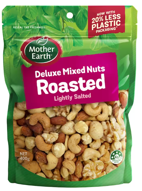 Mother Earth Lightly Salted Roasted Deluxe Mixed Nuts 400g