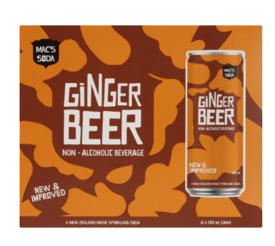Mac's Soft Drink Ginger Beer 6pk cans 250mL