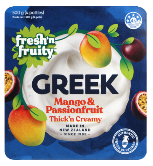 Fresh n Fruity Greek Mango & Passionfruit Yoghurt 4 x 125g