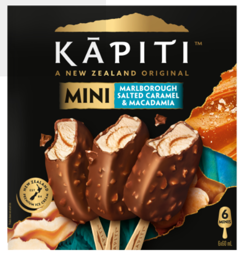 Kapiti Marlborough Salted Caramel & Macadamia Ice Cream Minis 6pk x 60ml