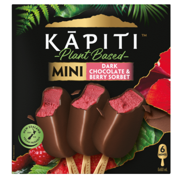 Kapiti Vegan Dark Chocolate & Berries Sorbet Ice Cream Minis 6pk x 60ml