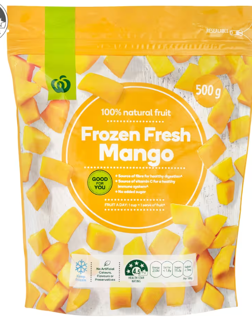 Woolworths Frozen Mango 500g