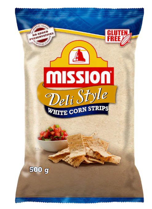 Mission Corn Chips Deli Style White Corn Strips 500gm