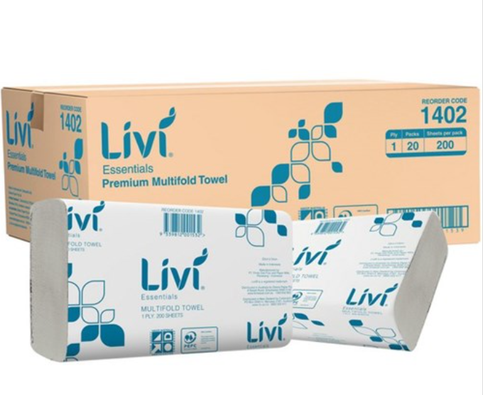 Livi Essentials Premium Slimfold Paper Towel 1ply 200 Sheets 20pk CARTON