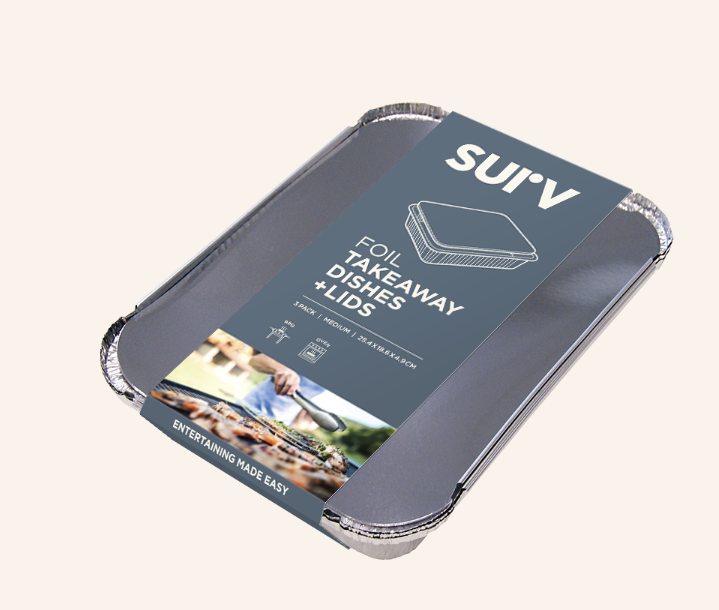Surv Foil Takeaway Dishes & Lids Medium 3pk