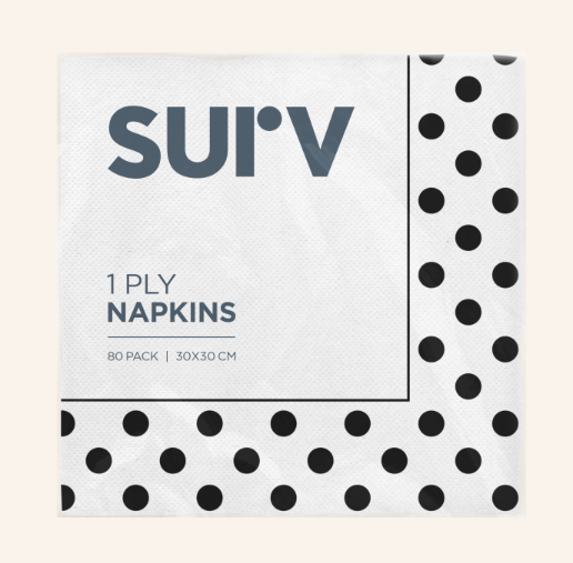 Surv Luncheon Thrifty Napkin Black Polka Dot 1ply 80pk