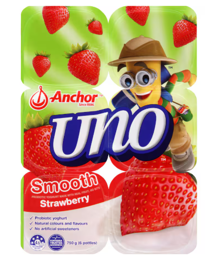 Anchor Uno Yoghurt 6pk Smooth Strawberry 125g Pottles 750g