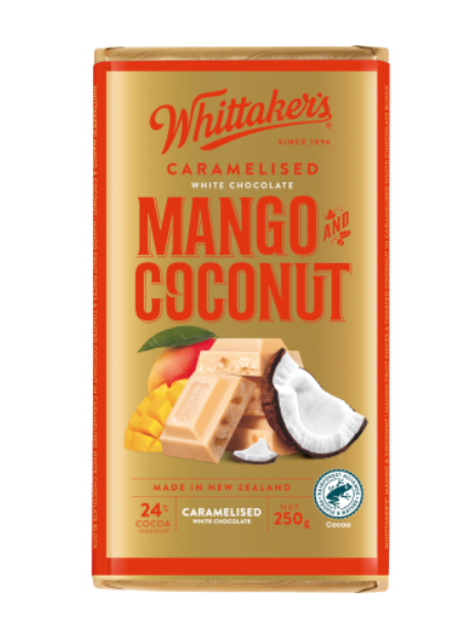 Whittaker's Mango & Coconut 24% Cocoa Caramelised White Chocolate Block 250g