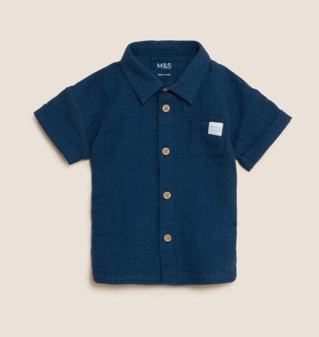 M&S stay cool shirt Navy - 0-3m