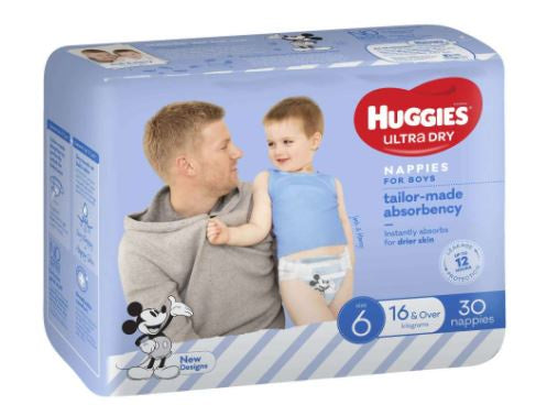 Huggies Ultra Dry Junior Boy Size 6 Nappies 30pk