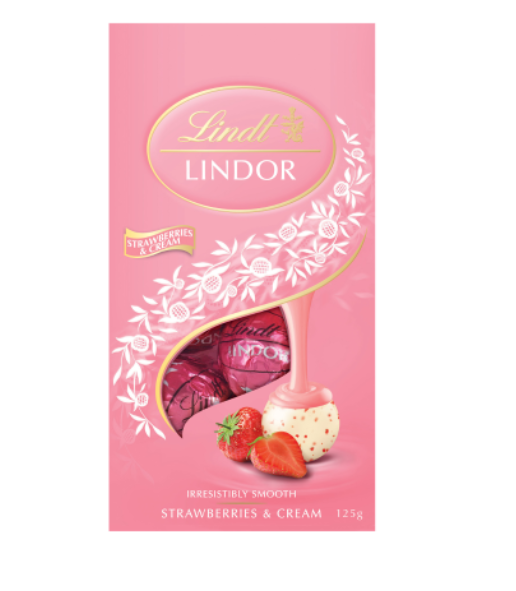 Lindt Lindor Strawberries & Cream Chocolate Pouch 125g