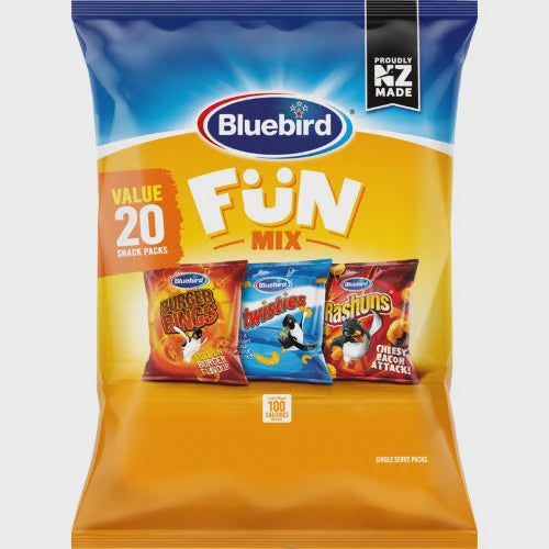 Bluebird Fun Mix Twisties Rashuns & Burger Rings Corn Snacks 20pk