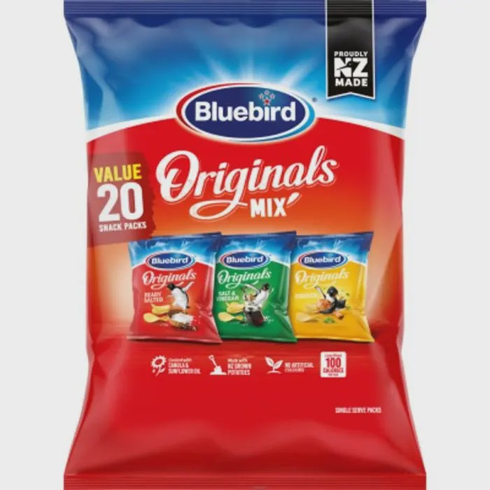 Bluebird Original Mix Ready Salted Salt & Vinegar & Chicken Potato Chips 20pk