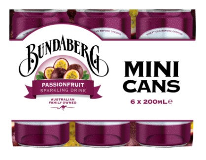 Bundaberg Passionfruit Sparkling Drink Mini Cans 6pk x 200ml*