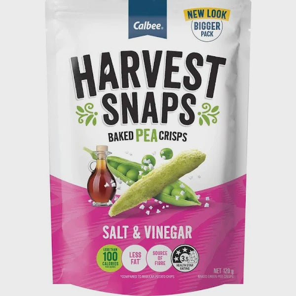 Calbee Harvest Snaps Salt & Vinegar Baked Pea Crisps 120g*