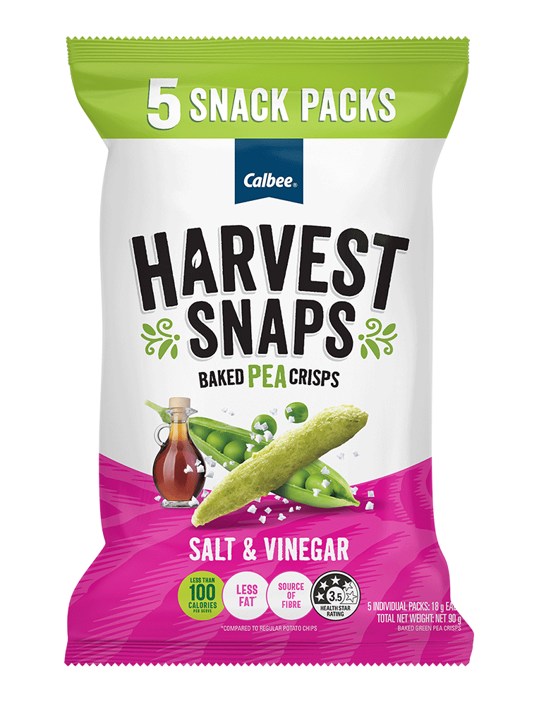 Calbee Harvest Snaps Salt & Vinegar Baked Pea Crisps 5pk 90g*