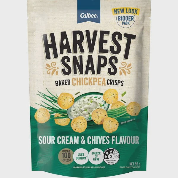 Calbee Harvest Snaps Sour Cream & Chives Flavour Baked Chickpea Crisps 95g*