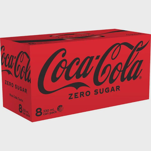 Coca Cola Zero Sugar Soft Drink Cans 8pk x 330ml