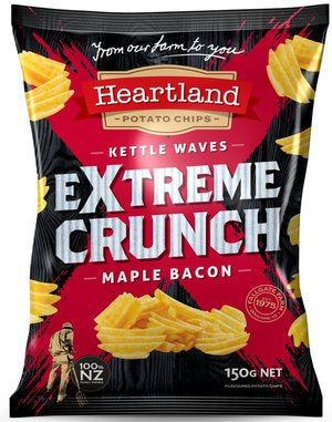 Heartland Extreme Crunch Maple Bacon Kettle Waves Potato Chips 150g*