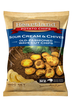 Heartland Sour Cream & Chives Old Fashioned Wave Cut Potato Chips 150g