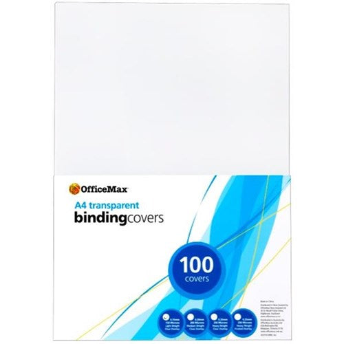 OfficeMax Transparent Binding Cover 150 Micron A4 Clear, Pack of 100